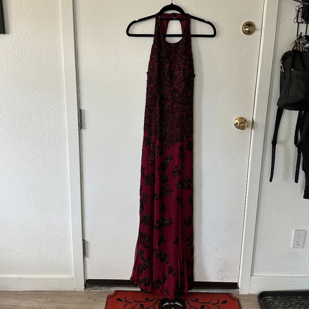 Scala Maroon Beaded Backless Dress
